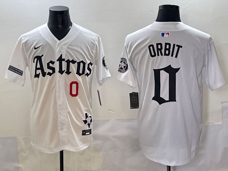 Men 2025 Houston Astros 0 Orbit White Five generations Joint Name Nike MLB Jersey style 6